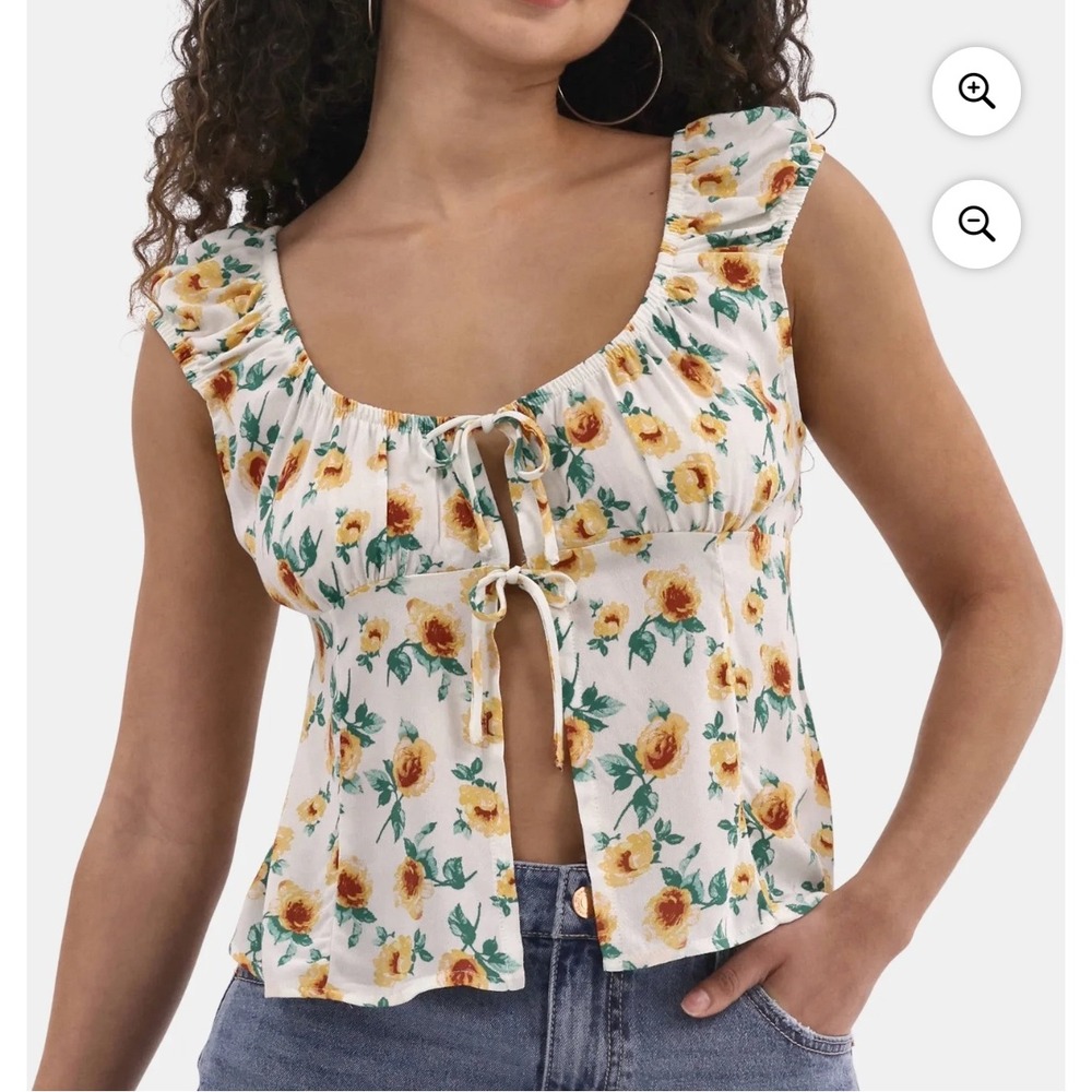 Women M Crop Milkmaid/Babydoll Floral Top Festival Beach Boho Prairie Hippie Y2K